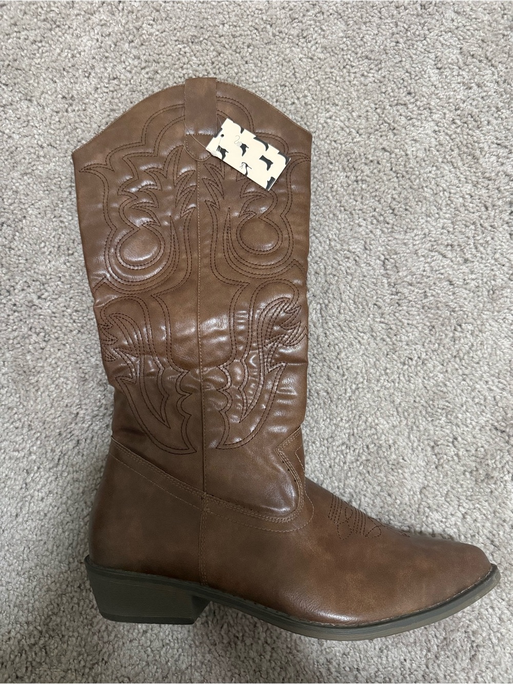 Classic Brown Western Knee-High Boot-Not genuine leather